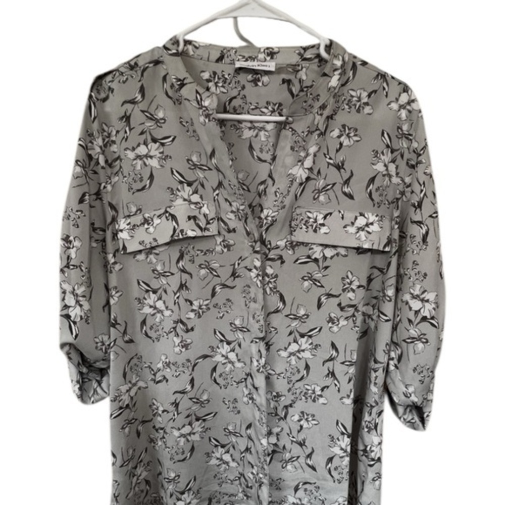 Calvin Klein Black and Gray Floral Top